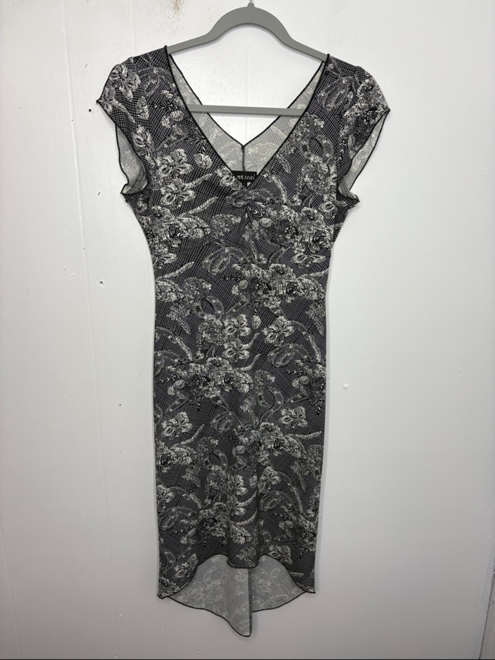 Vintage Wet Seal Dress Womens Small Babydoll Split Sleeve Fitted Stretchy Midi